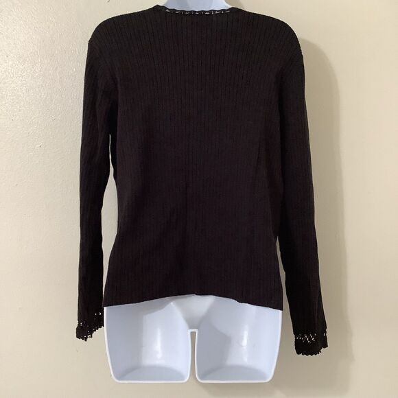 Vintage 90s Grunge Dark Feminine Witchy Whimsigoth Lace Ribbed Cardigan M - Picture 5 of 6